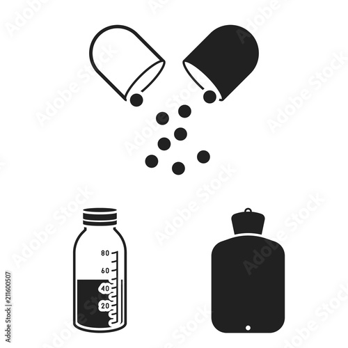 Medicine and treatment black icons in set collection for design. Medicine and equipment vector symbol stock web illustration.