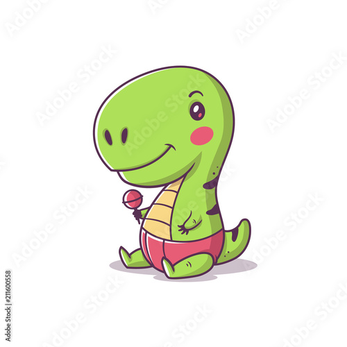 Cute kawaii baby tyrannosaurus rex, little t-rex cartoon vector illustration