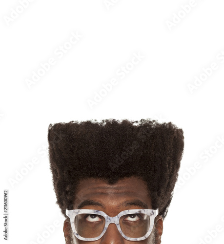portrait of young thoughtful handsome afro american guy stylish hipster, isolated on white background