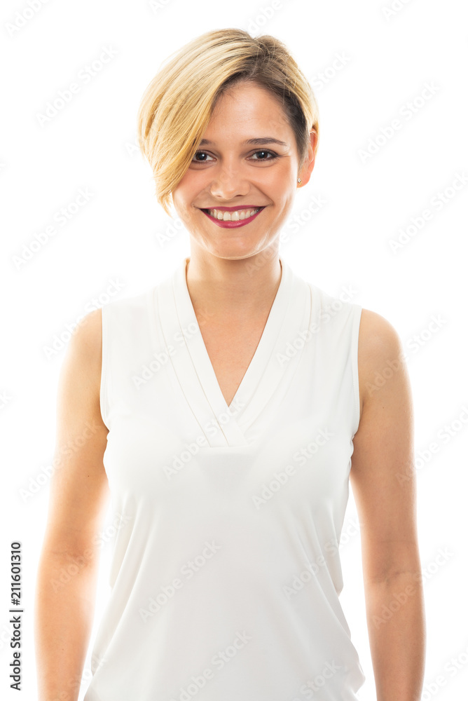 Portrait of young pretty business woman standing and smiling. Portrait of young pretty business woman standing and smiling.