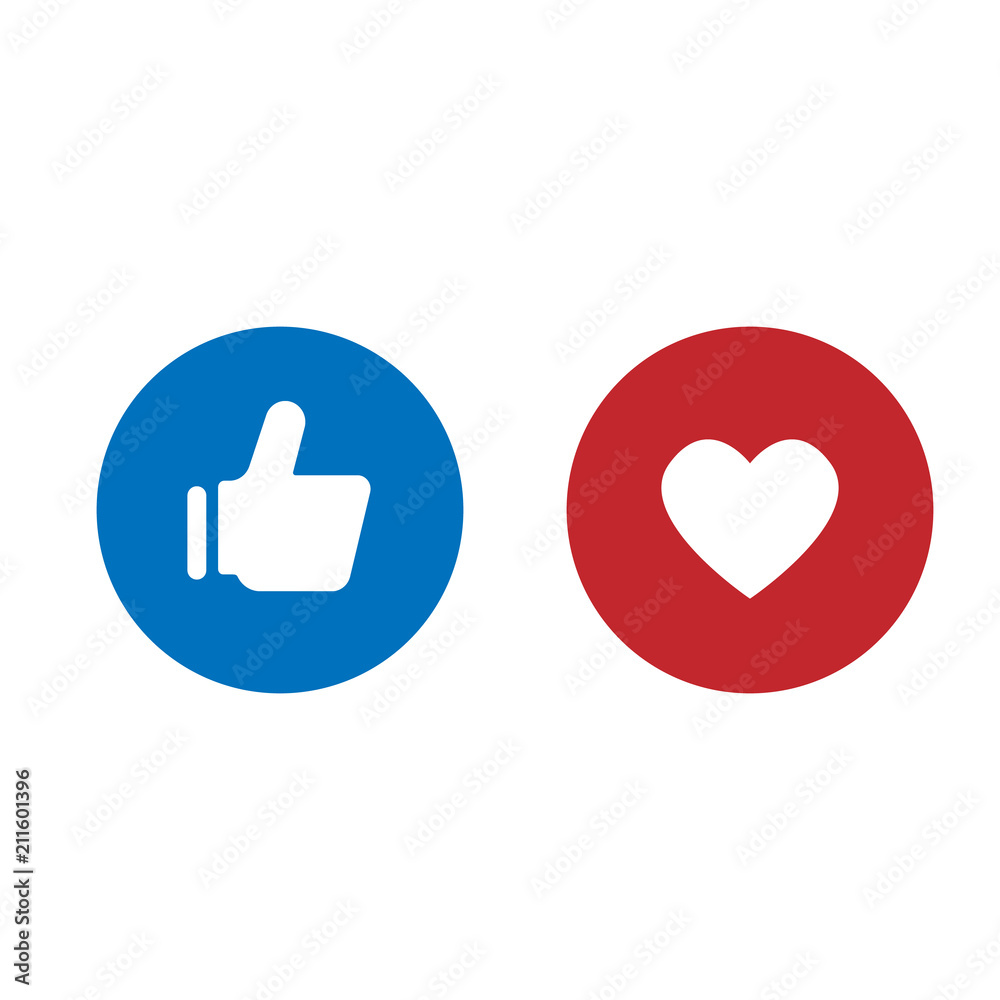 Thumbs up and heart icon on a blue background.