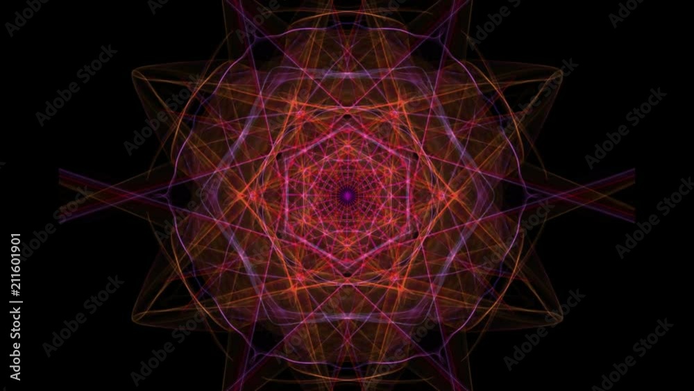 Red rays fractal in tunnel motion, rotating beams bundle in center, sci-fi video background, FullHD video 1920x1080