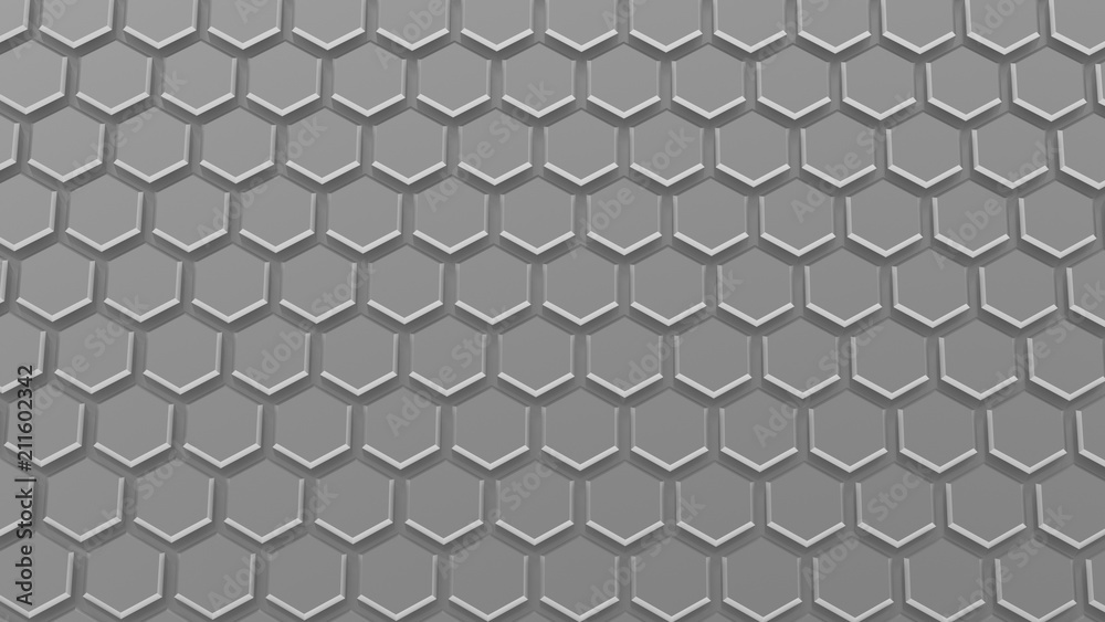 Surface of metal hexagons. Top orthographic view. Abstract background Surface of metal hexagons. Top orthographic view. Abstract background