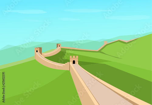 Great Wall of China in flat vector design