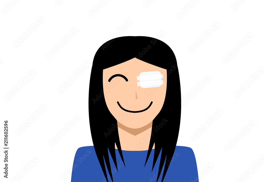 Medicine plaster patch on woman injury wound eye Medicine plaster patch on woman injury wound eye