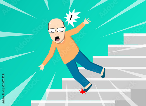 Old man falling from staircase, vector art