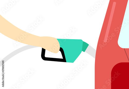 Hand hold fuel nozzle. Refuel service vector art