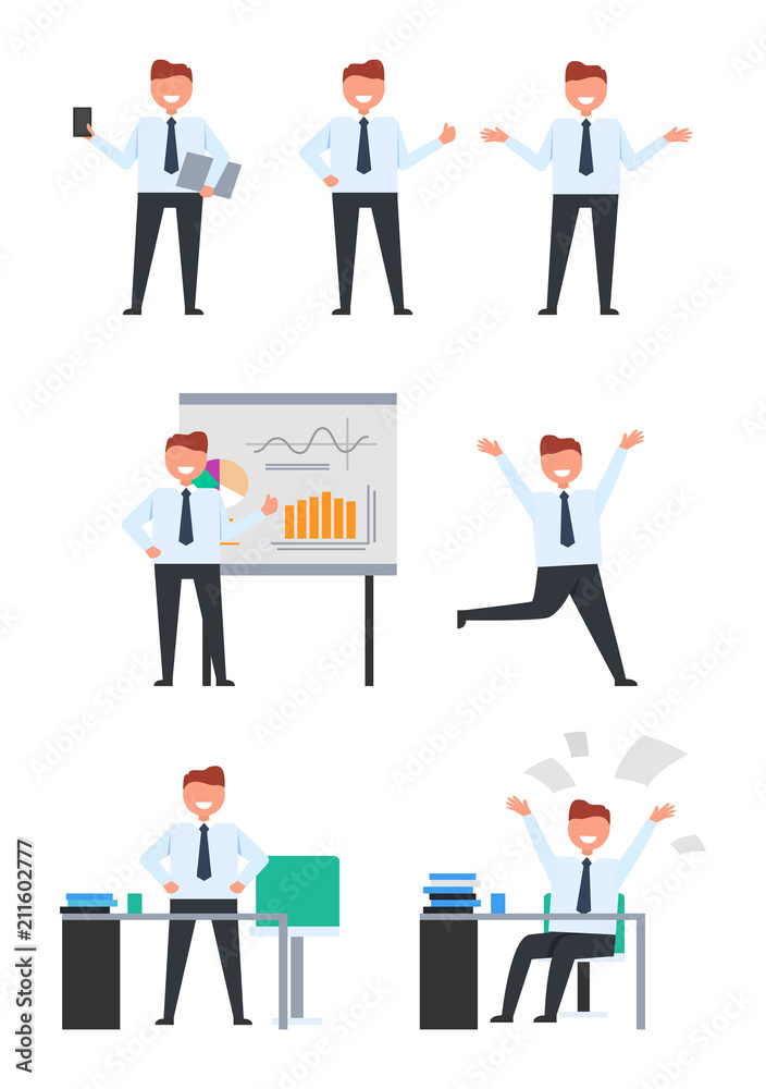 Collection of Icons Depicting Businessman on White Collection of Icons Depicting Businessman on White