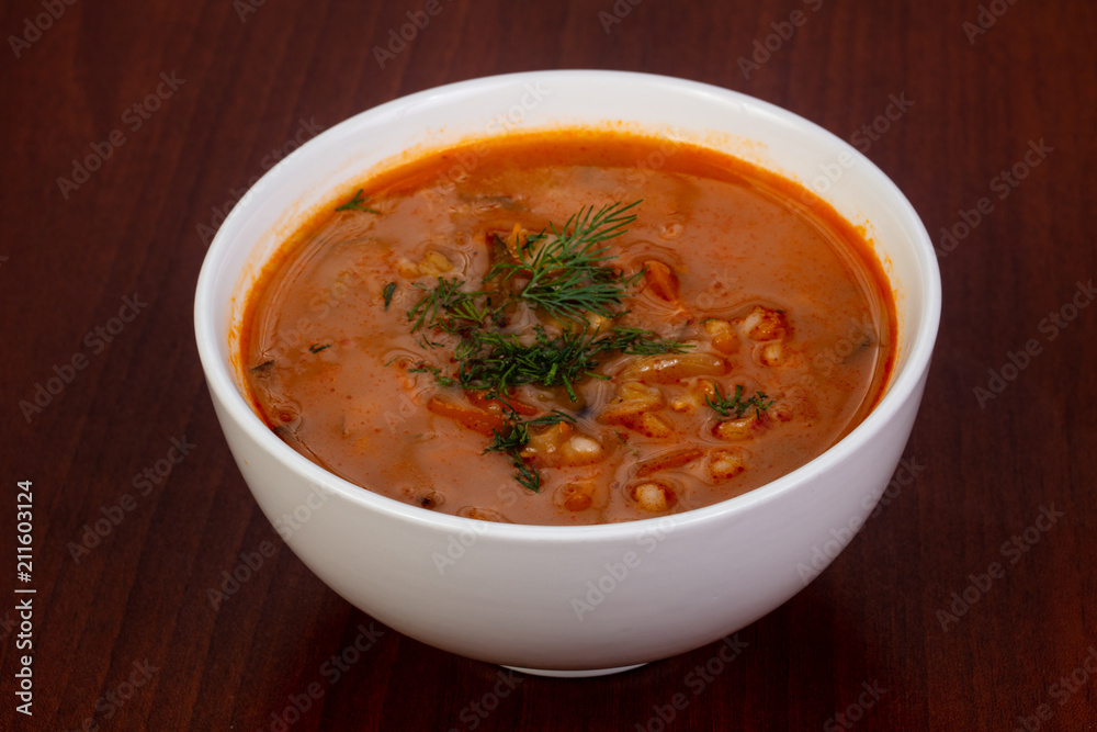 Russian traditional soup Rassolnik Russian traditional soup Rassolnik
