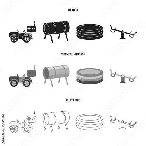 Machine for radio control, tunnel, trampoline, swing. Playground set collection icons in black,monochrome,outline style vector symbol stock illustration web.