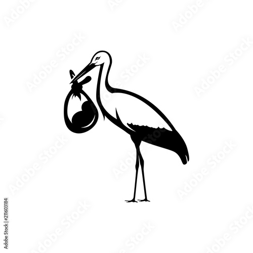 vector stork with baby silhouette
