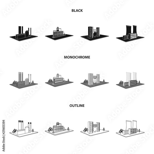 Processing factory,metallurgical plant. Factory and industry set collection icons in black,monochrome,outline style isometric vector symbol stock illustration web.