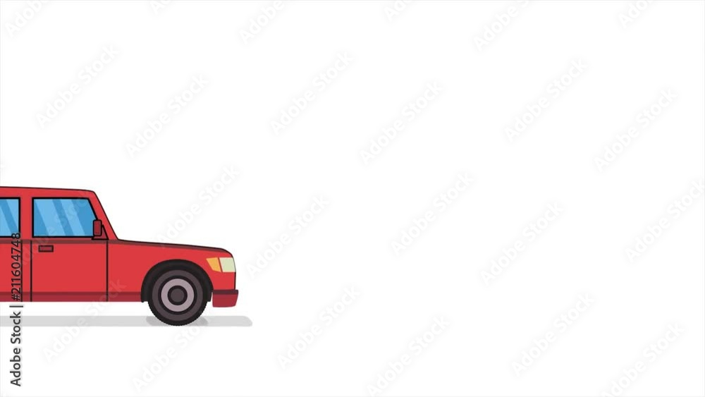Man pushing and running after broken car. Flat animation, isolated on white background.