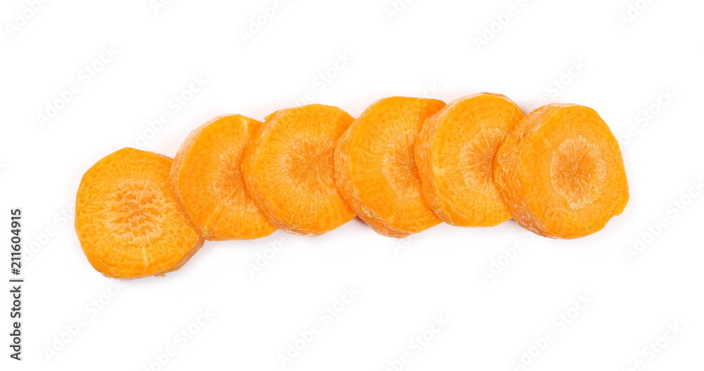 Fresh shredded carrots isolated on white background, top view Fresh shredded carrots isolated on white background, top view