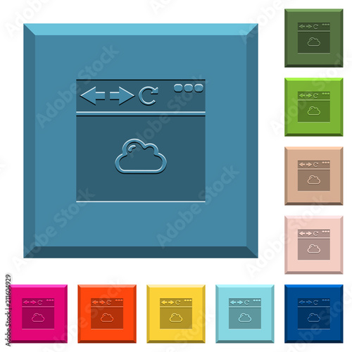 Browser cloud engraved icons on edged square buttons