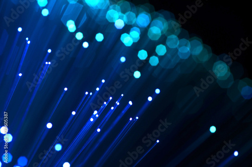 Fiber optics in blue, close up with bokeh