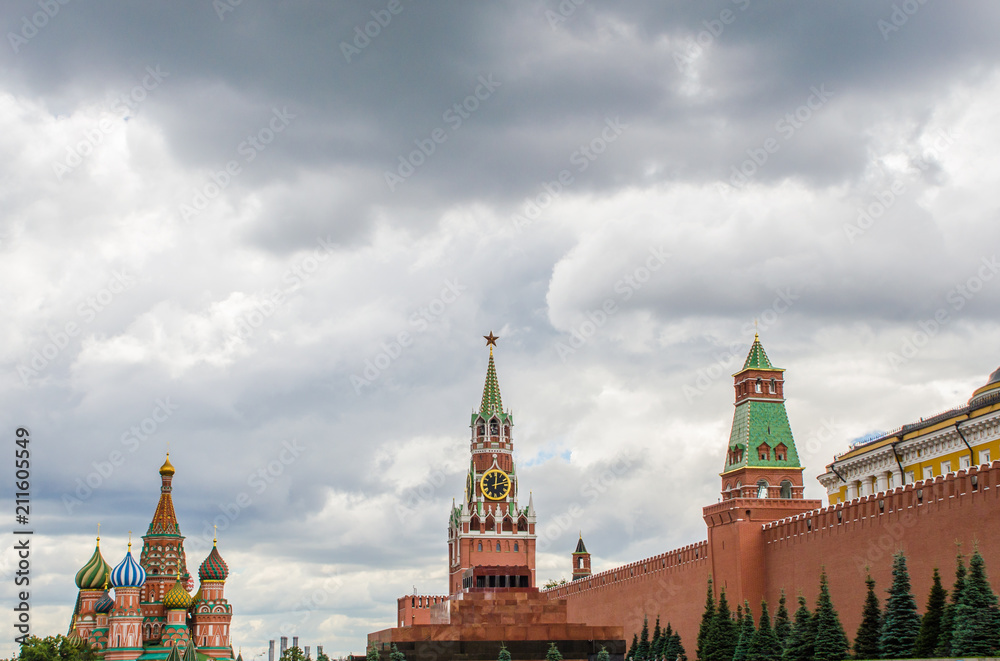 The Kremlin wall is a mausoleum and the temple of the Basil of the Blessed. Red Square Moscow The Kremlin wall is a mausoleum and the temple of the Basil of the Blessed. Red Square Moscow