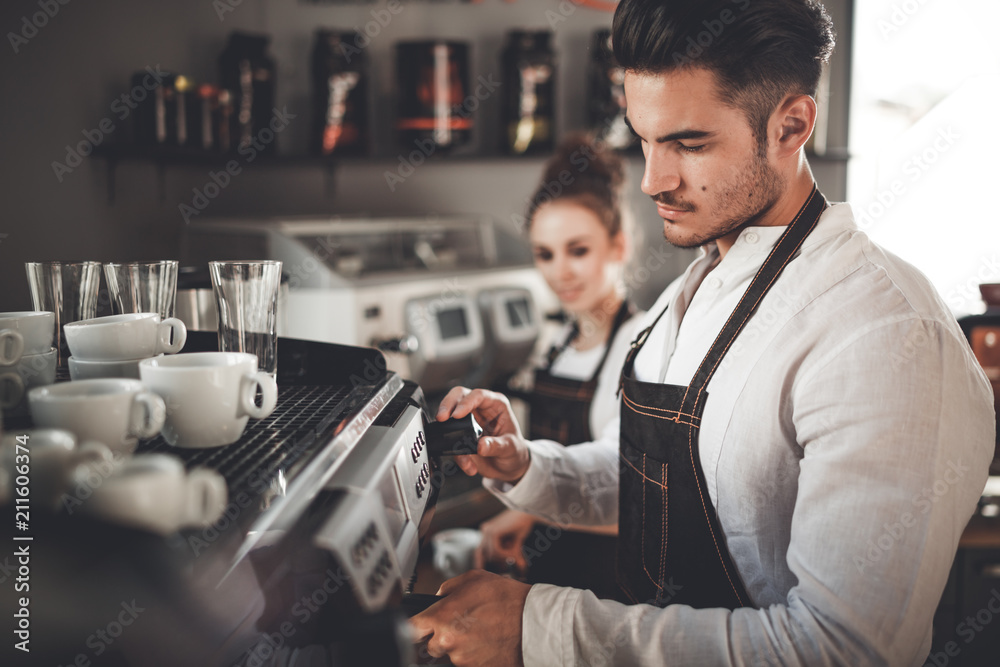 Barista team at work, coffee shop business concept Barista team at work, coffee shop business concept