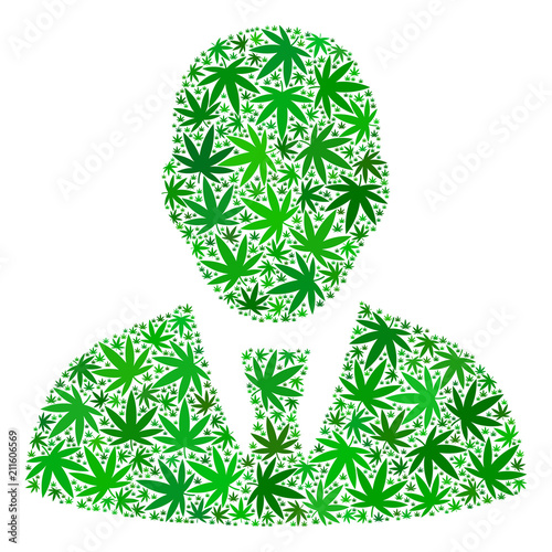 Manager collage of weed leaves in different sizes and green shades. Vector flat cannabis items are united into manager collage. Addiction vector design concept.