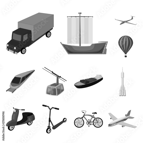 Different types of transport monochrome icons in set collection for design. Car and ship vector symbol stock web illustration.