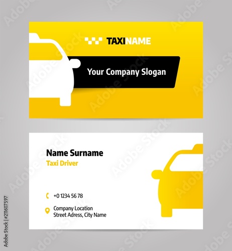 Taxi business or visiting card. Vector layout design template for taxi service.