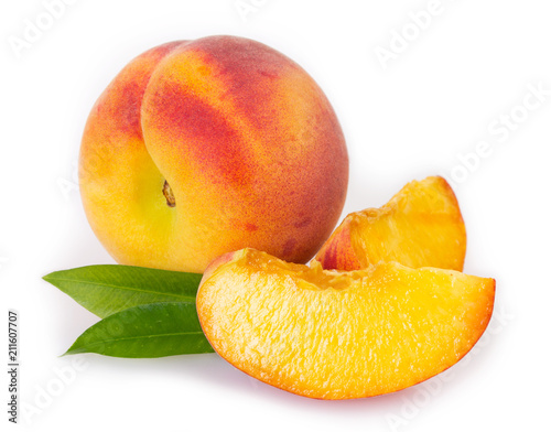 Fresh peaches on white background photo