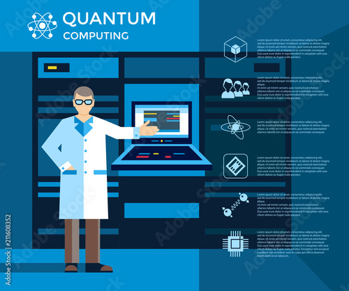 Quantum computing icons set