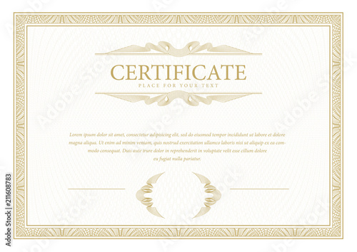 Certificate. Template diploma currency border. Award background Gift voucher.