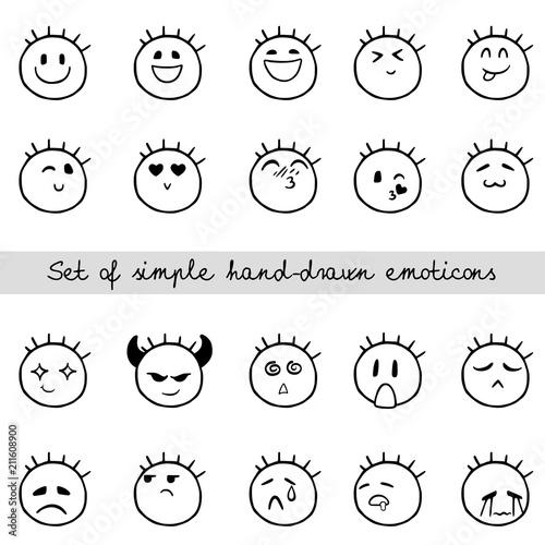 Linear Set of Simple Hand-drawn Emoticons