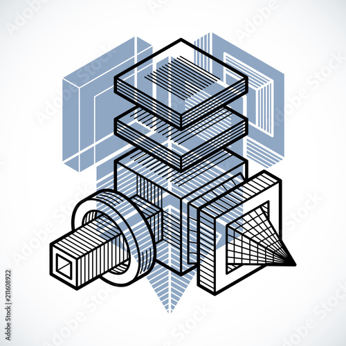 Engineering three-dimensional construction, abstract vector trigonometric shape.