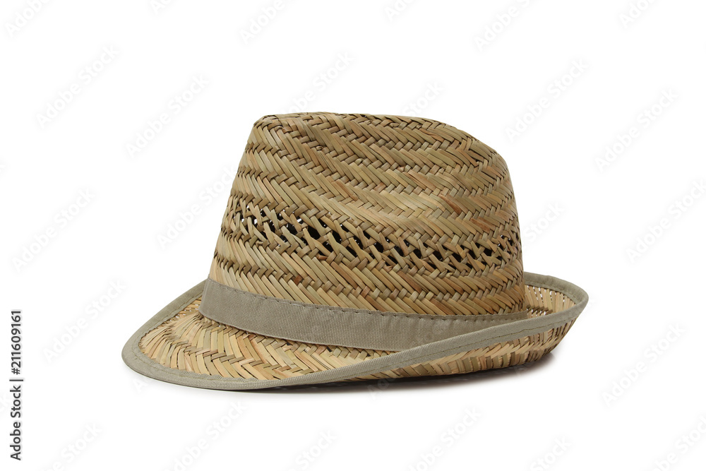 Old straw hat on a white background