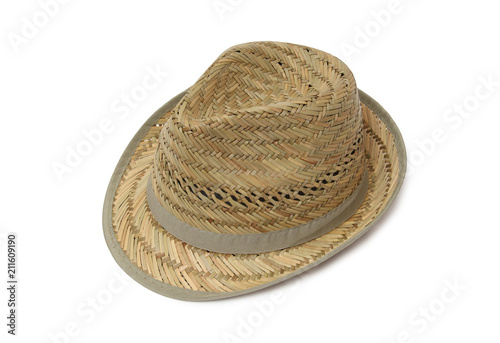 Old straw hat on a white background photo