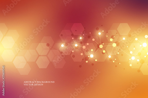 Molecular structure background and communication. Abstract background from molecule DNA. Medical, science and digital technology concept with connected lines and dots.