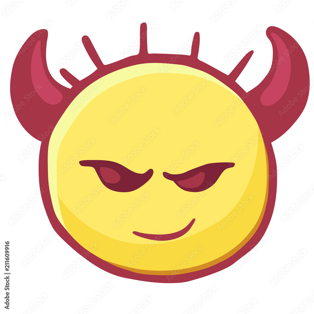 Colored emoticons icon imp, smiley with horns and a smirk, Angry emoji ...