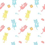 Funny cats vector seamless pattern