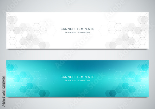 Vector banners for medicine, science and digital technology. Geometric abstract background with hexagons design. Molecular structure and chemical compounds.