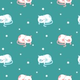 Funny sleeping cats vector seamless pattern