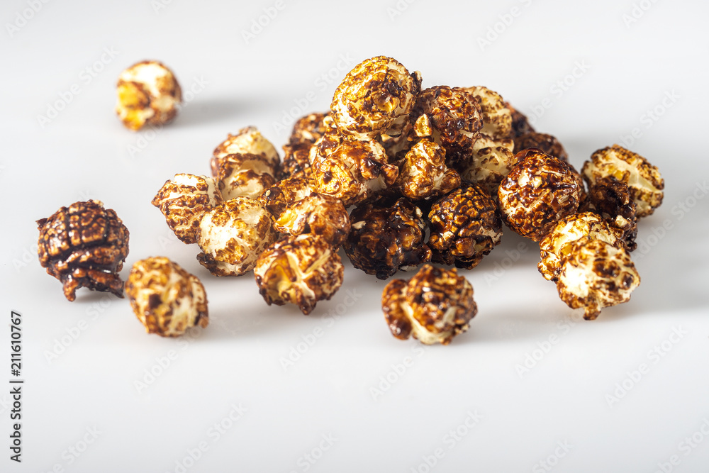 Background of Popcorns flavored with sweet chocolate Background of Popcorns flavored with sweet chocolate