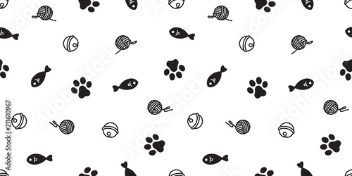 cat seamless pattern vector kitten paw cat fish scarf background isolated repeat wallpaper cartoon