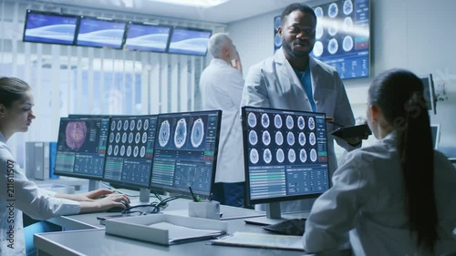 Team of Medical Scientists Work in the Brain Research Laboratory
