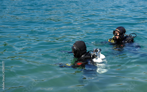 Scuba diver before diving.