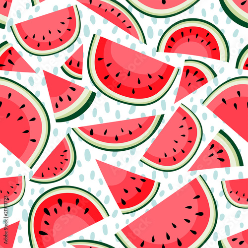 Seamless pattern with slices of watermelon