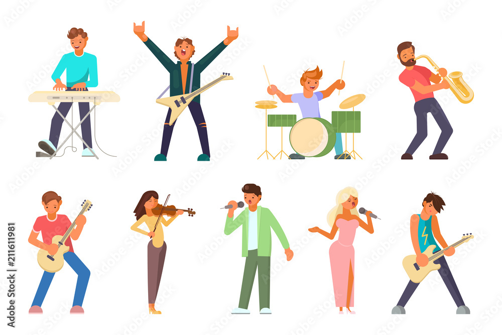 Musicians and singers vector flat icon set