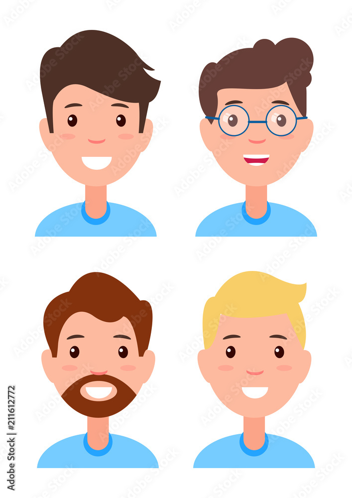 Set of Men Faces, Character Constructor Hairstyles Set of Men Faces, Character Constructor Hairstyles
