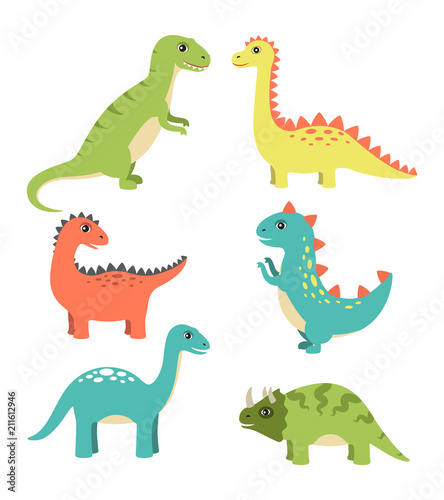 Fototapeta Naklejka Na Ścianę i Meble -  Dinosaurs Types Collection Vector Illustration