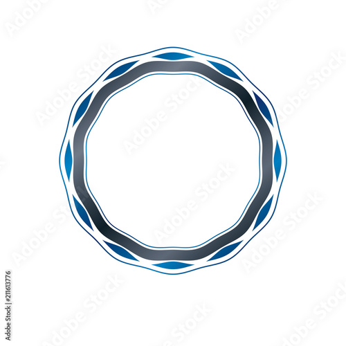 Award vintage circular frame with clear copy space made as art medallion design decorated with curves and undulate lines. Vector retro style label, heraldry emblem isolated on white background.