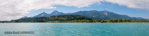Panoramic view of Faaker See with Karawanks Alps, Austria © sakkmesterke