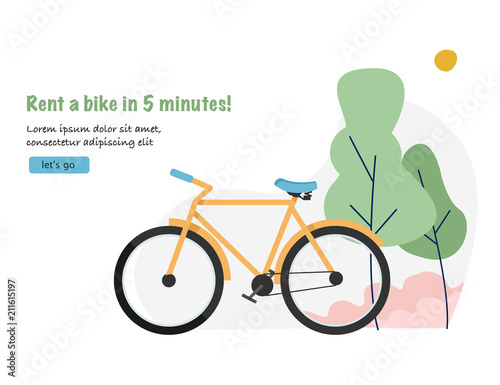 Bike rental. Travel and tourism concept background with bicycle. Web banner for bicycle renting