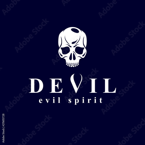 Scary scull graphic vector illustration. Demonic infernal creature, wicked Baphomet vector symbol.