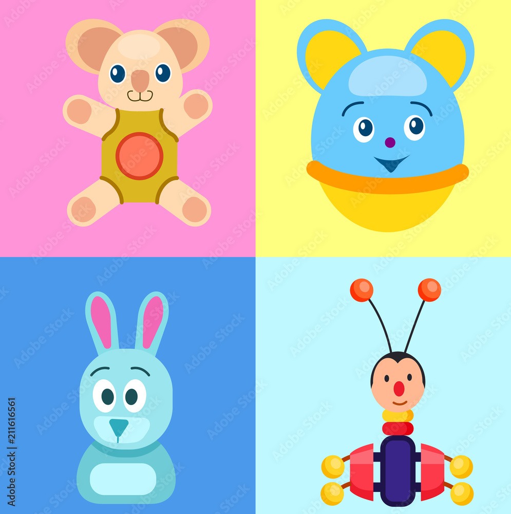 Children Toys on Colorful Backgrounds Poster.